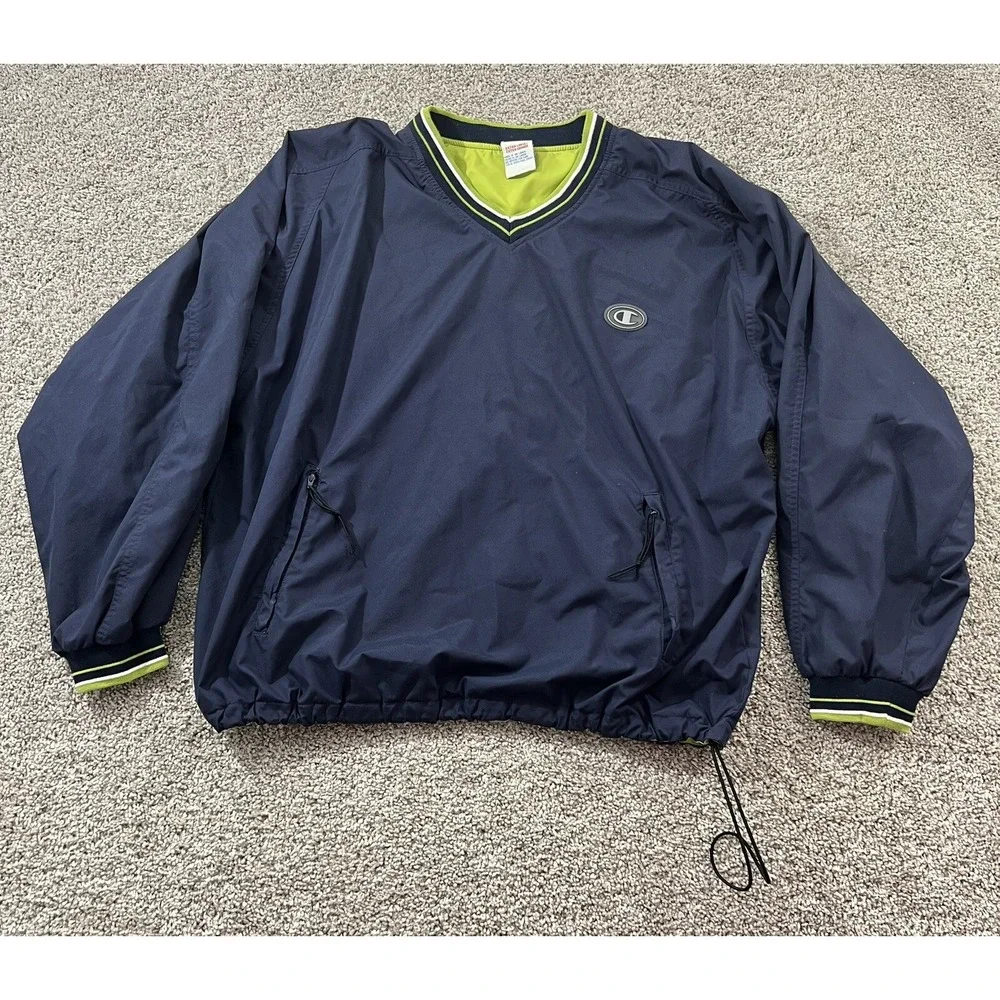 Vintage 90s Streetwear‎ Champion Jacket Mens XL Blue Green Windbreaker Pockets